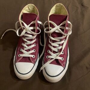 Burgundy Converse High Top, size women’s 7.5